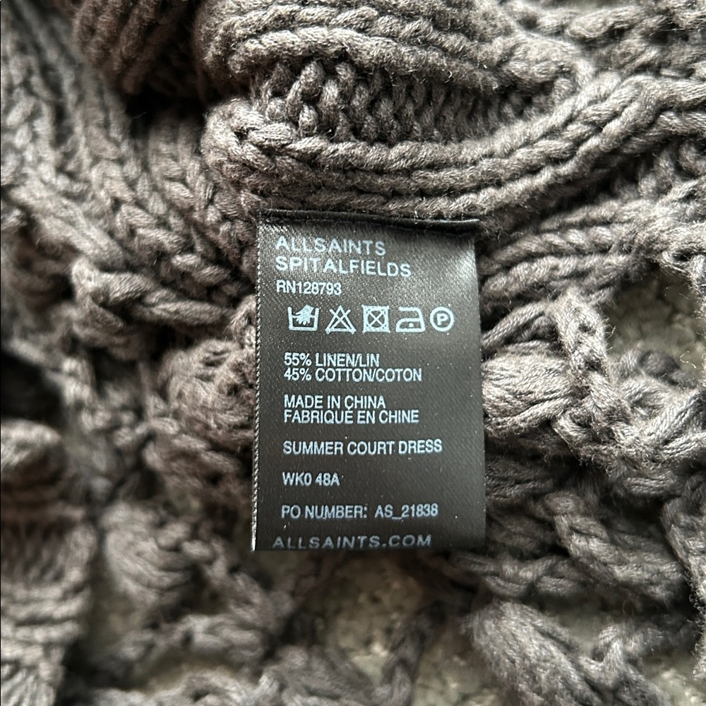 ALLSAINTS Hand Crochet Open-Knit Sweater Dress UK 12 US 8 Linen Cotton Boho - Picture 9 of 12